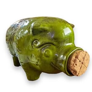 Large MCM Vintage 60s Piggy Bank Green Cali USA Cork Mid Century